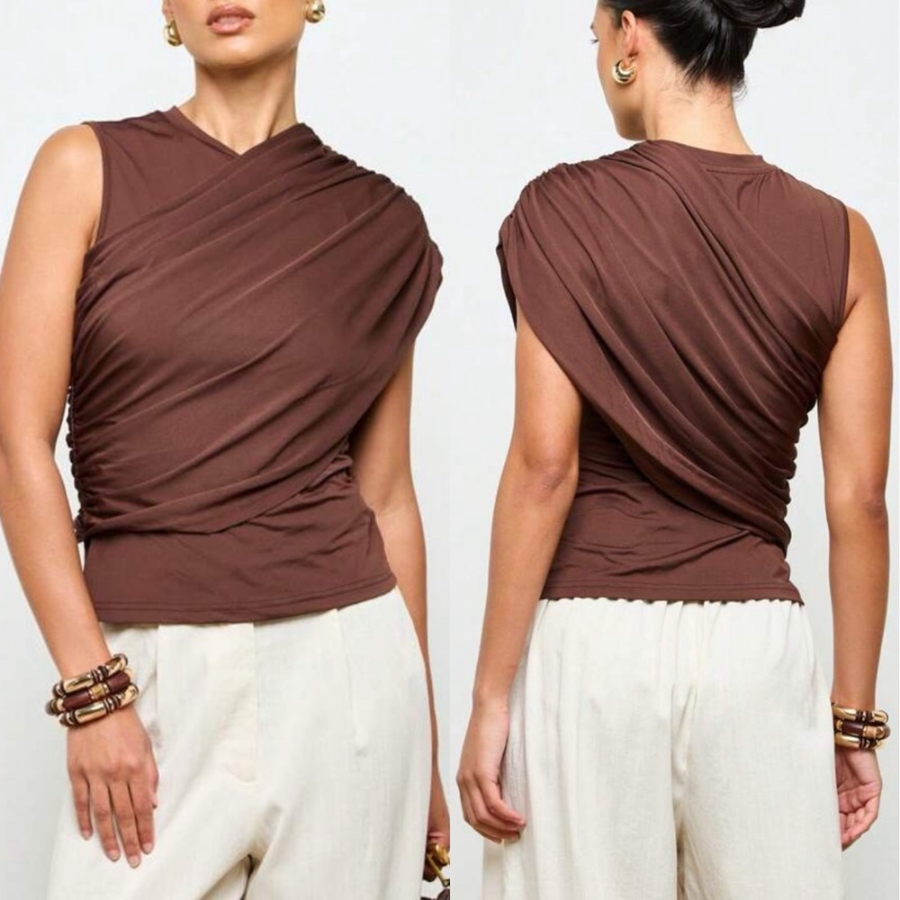 Elegant Brown Sleeveless Women's Blouse